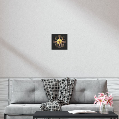 ICXC NIKA Celtic Style Equal Armed Cross | Bright Solar Texture | Orthodox Christian Art Poster
