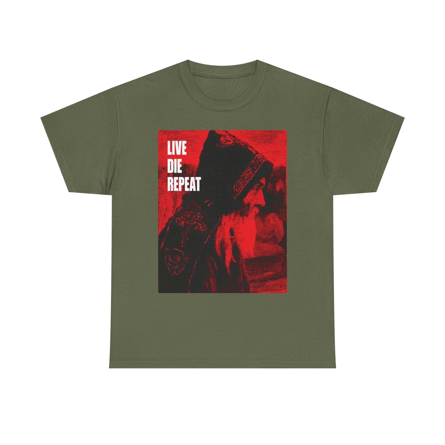 Live Die Repeat | Orthodox Monk Art by Mikhail Nesterov | Die Every Day, You Will Live Forever | Ascetic | Midweight Cotton Unisex Tee