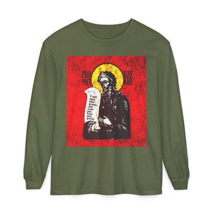 Prophet Ezekiel IconoGraphic | Textured, High Contrast Bright Red and Yellow Design | Old Testament | Orthodox Christian Long Sleeve Shirt