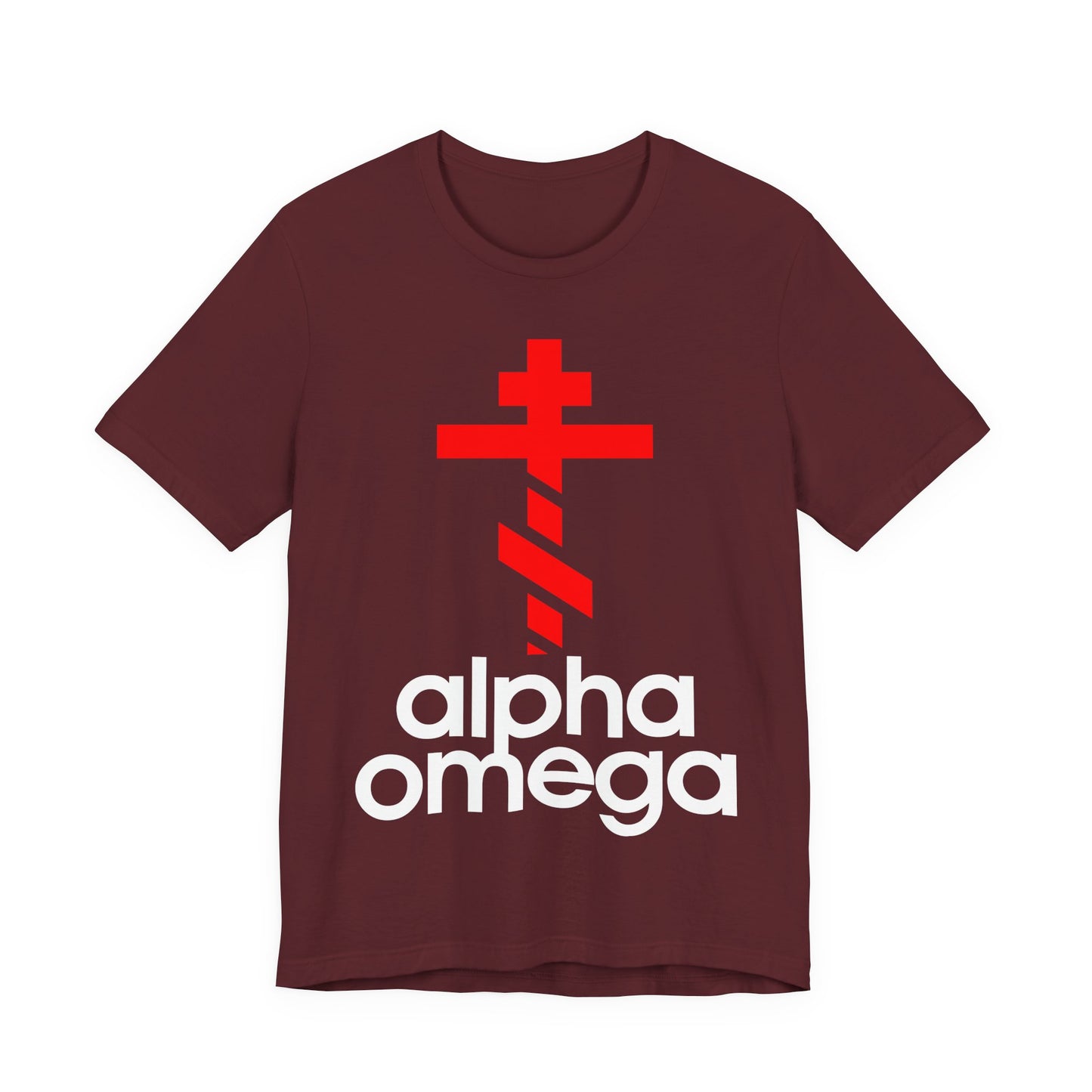 Alpha & Omega Red Cross | Red Adidas Logo Mashup | Modern Graphic Design | Orthodox Christian Unisex Cotton T-Shirt