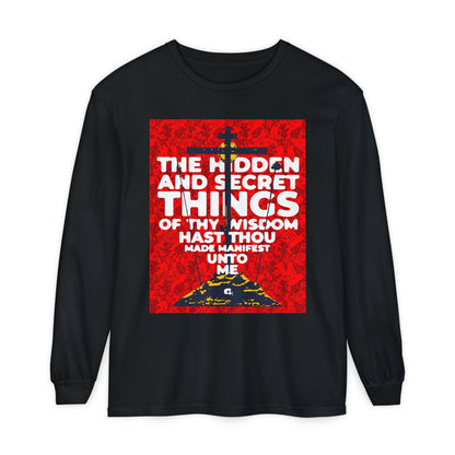 The Hidden and Secret Things of Thy Wisdom (Psalm 50/51) | Golgotha Cross | Skull of Adam | Orthodox Christian Long Sleeve Shirt