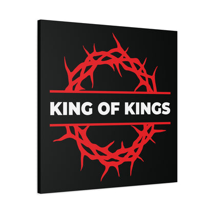 King of Kings Crown of Thorns | The King of Glory | Christ is King—bold canvas art featuring a red crown of thorns and "KING OF KINGS" text, inspired by Revelation 19:16.