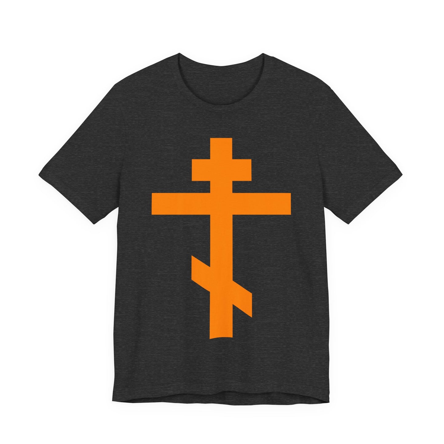 Orange Orthodox Tribar Cross | Preserve Thy People By Thy Cross, O Lord | Christ is King | Christian Unisex Cotton Tee