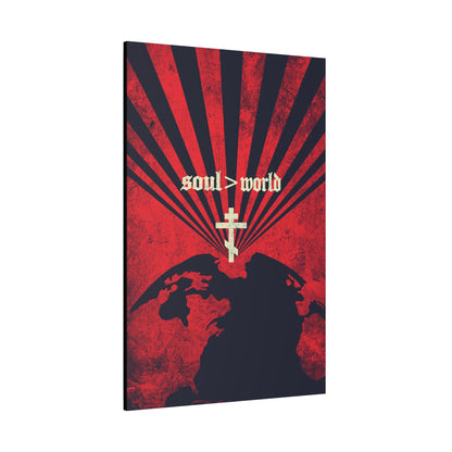 What Shall it Profit a Man | Matthew 16:26 | Soul Is Greater Than World | Red Earth White Cross | Orthodox Christian Canvas Art