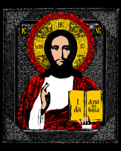 Christ Pantocrator IconoGraphic No. 1 (Alpha and Omega) | Orthodox Christian T-Shirt