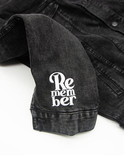 NIKA Red Embroidered Orthodox Cross | NIKE Logo Mashup | Sports Logo Aesthetic | Remember You Will Die Embroidered Sleeve Accents | Denim Jean Jacket