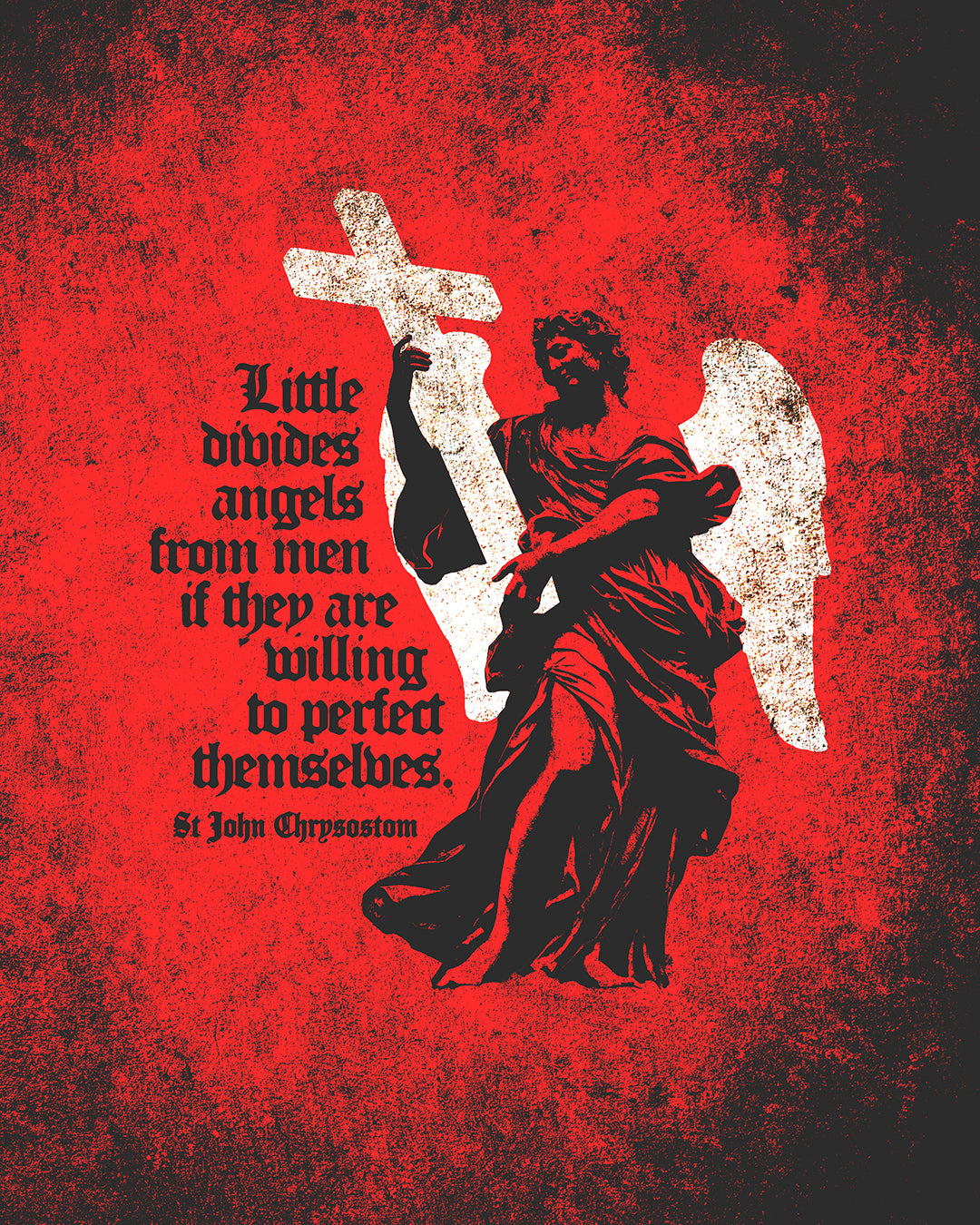Little Divides Angels from Men | Christian Perfection | St John Chrysostom | Textured Cemetery Angel | Orthodox Christian Black Mug