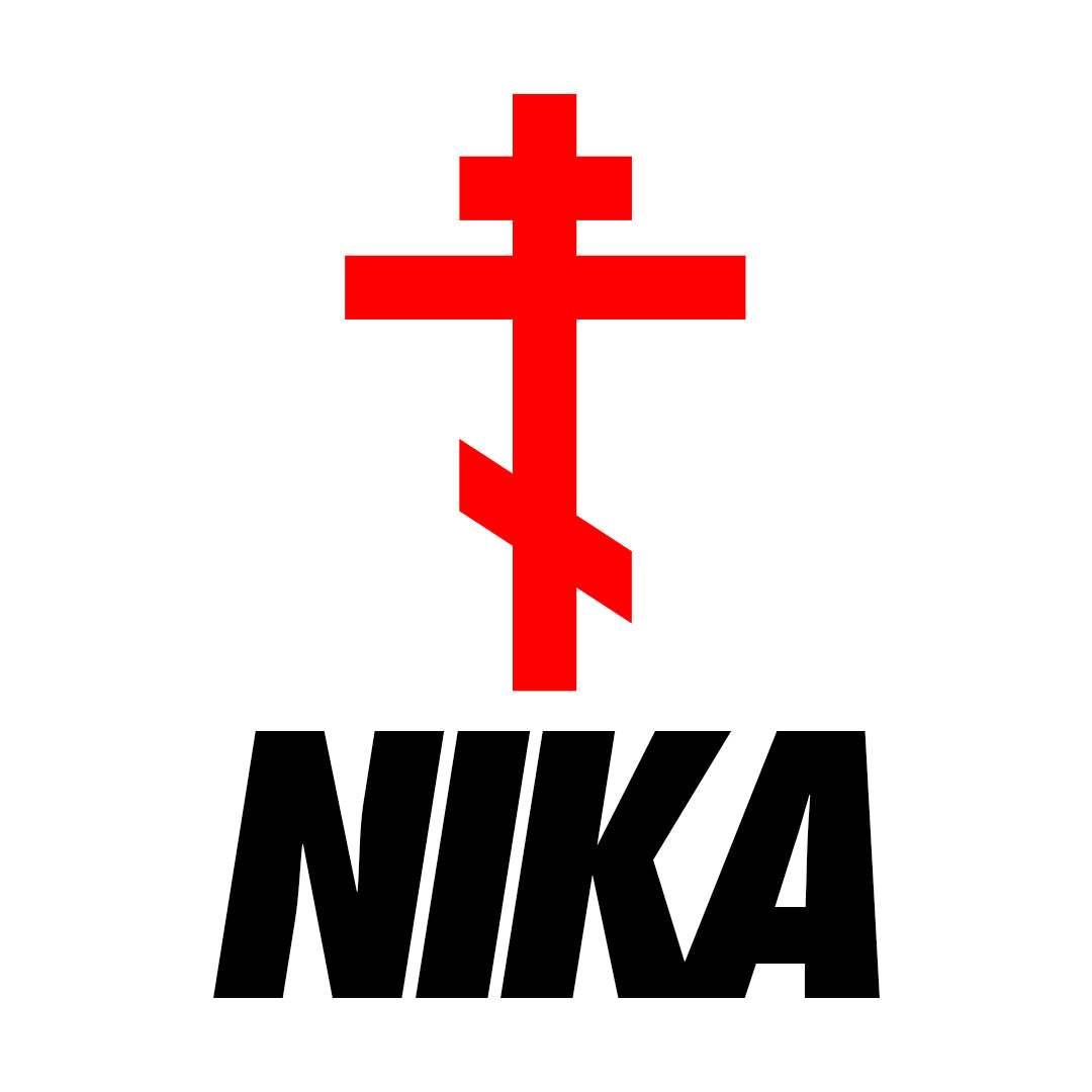 NIKA Red Orthodox Cross Black Text Small Design | Orthodox Christian T-Shirt
