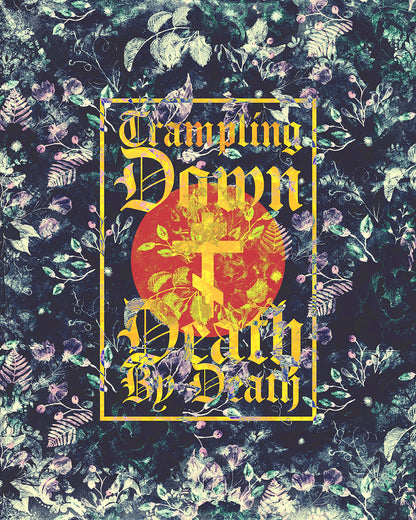 Trampling Down Death By Death | Paschal Floral Design with Gothic Script and Three-Bar Cross | Orthodox Christian Jersey Tank Top