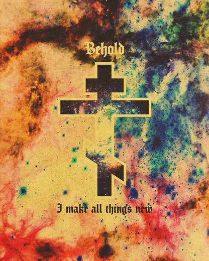 Behold, I Make All Things New (Revelation 21:5) | Cosmic Orthodox Cross On Inverted Starfield | Second Coming | Orthodox Christian Hoodie