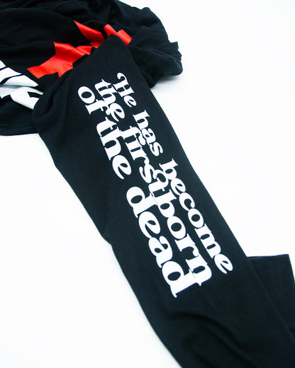 NIKA Orthodox Cross NIKE Logo Mashup | Crucified With Christ | Firstborn of the Dead | Sleeve Prints | Orthodox Long Sleeve Hooded Shirt
