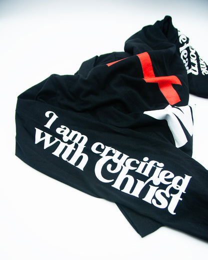 NIKA Orthodox Cross NIKE Logo Mashup | Crucified With Christ | Firstborn of the Dead | Sleeve Prints | Orthodox Long Sleeve Hooded Shirt
