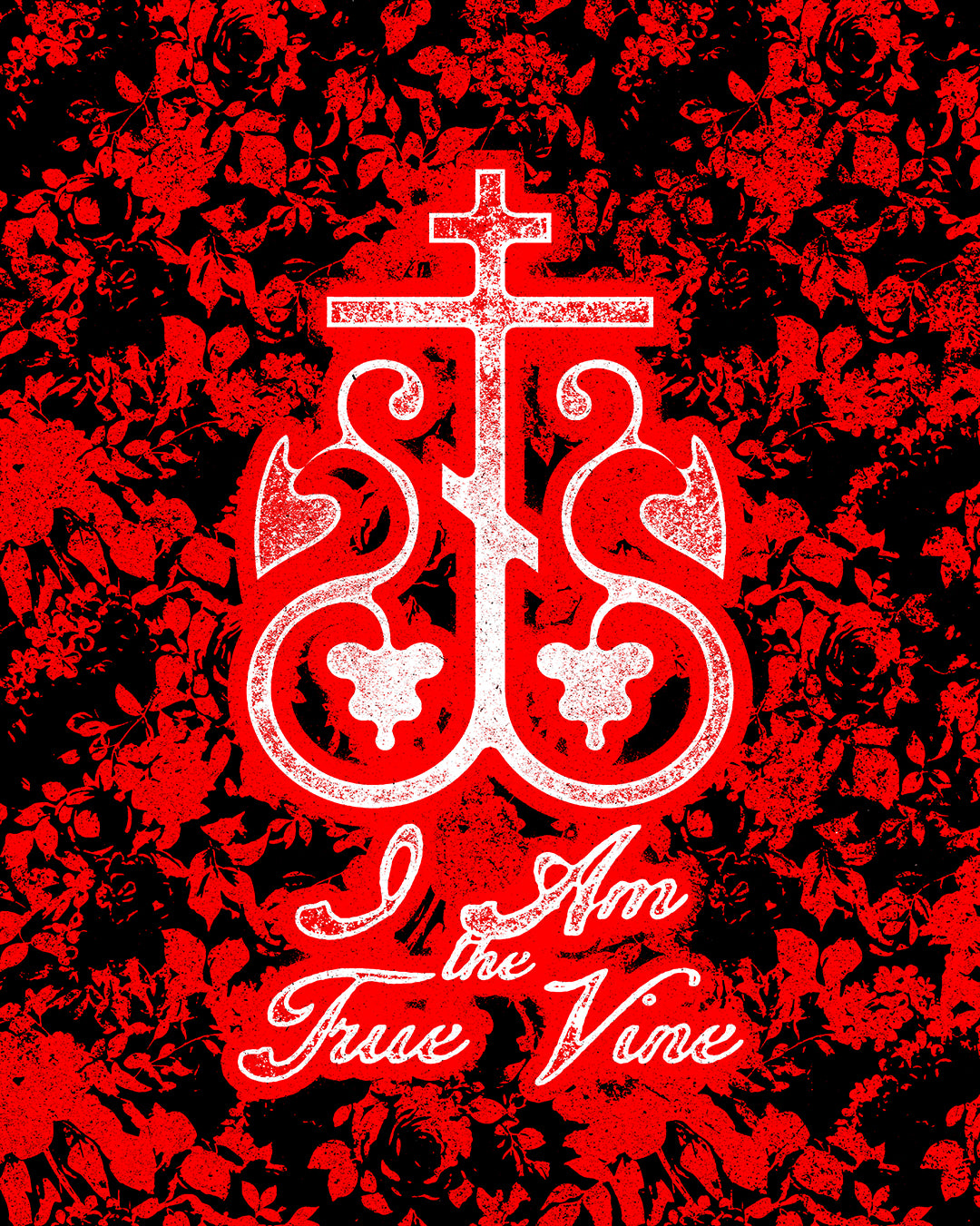 I Am the True Vine (John 15:1) | Orthodox Cross Vine Monogram | Red and Black Floral Design | Orthodox Christian Jersey Tank Top / Sleeveless Shirt