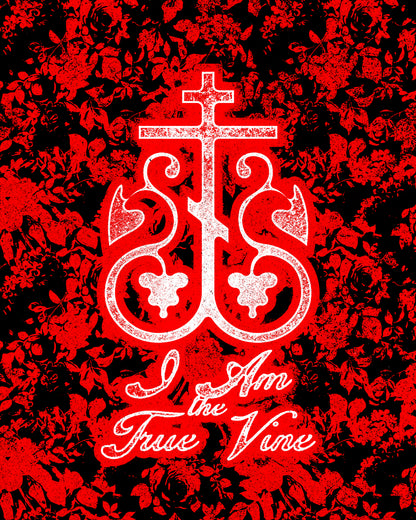 I Am the True Vine (John 15:1) | Orthodox Cross Vine Monogram | Red and Black Floral Design | Orthodox Christian Jersey Tank Top / Sleeveless Shirt