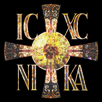 ICXC NIKA Celtic Style Equal Armed Cross | Bright Solar Texture | Orthodox Christian Tote Bag