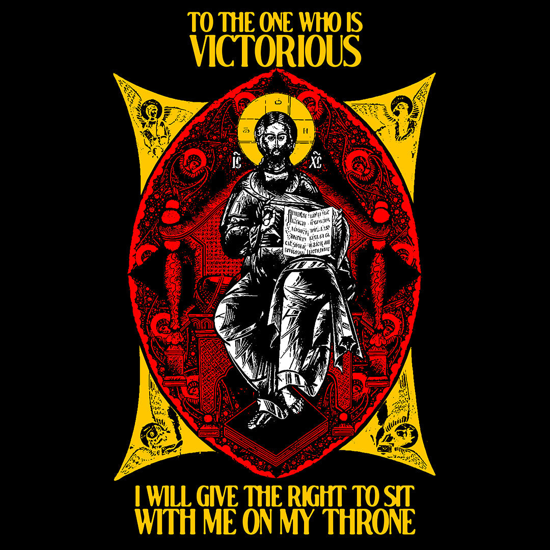 Christ Enthroned IconoGraphic (To the One Who Is Victorious) No. 1 | Orthodox Christian Jersey Tank Top / Sleeveless Shirt