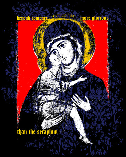 Beyond Compare More Glorious Than the Seraphim | Vladimir Theotokos Iconographic | Orthodox Christian Tote Bag