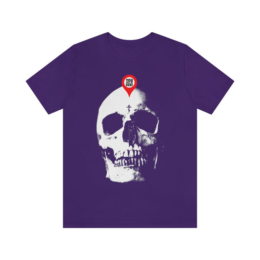 You Will Be Here Maps Marker on Skull Design | Remember You Will Die | Orthodox Christian T-Shirt