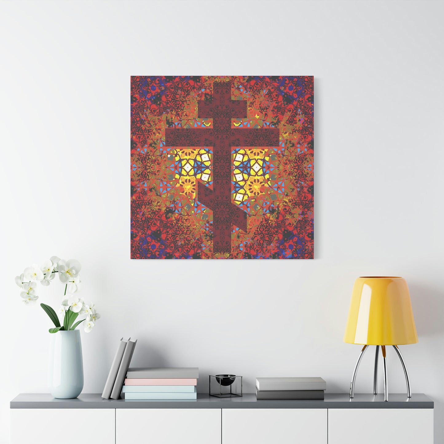 Stained Glass Cross Design No. 1 | Orthodox Christian Canvas Art