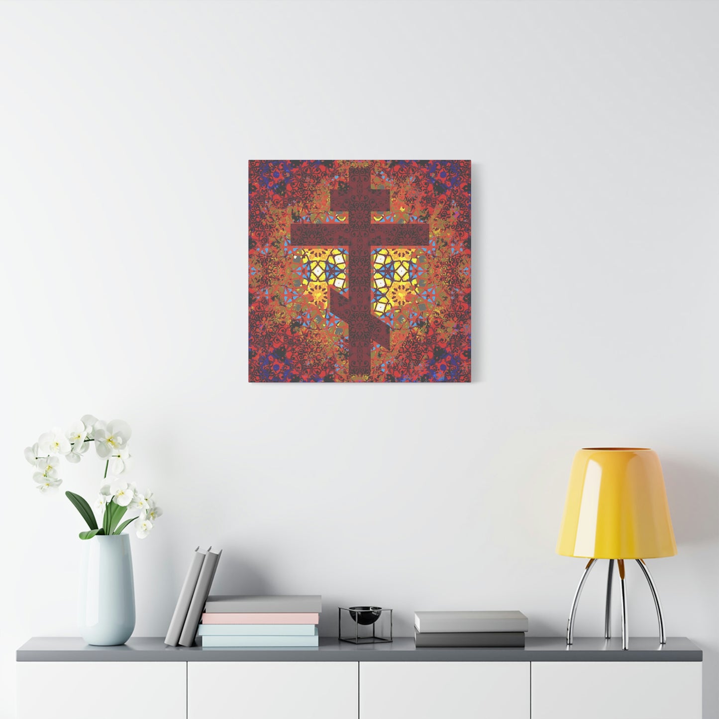 Stained Glass Cross Design No. 1 | Orthodox Christian Canvas Art